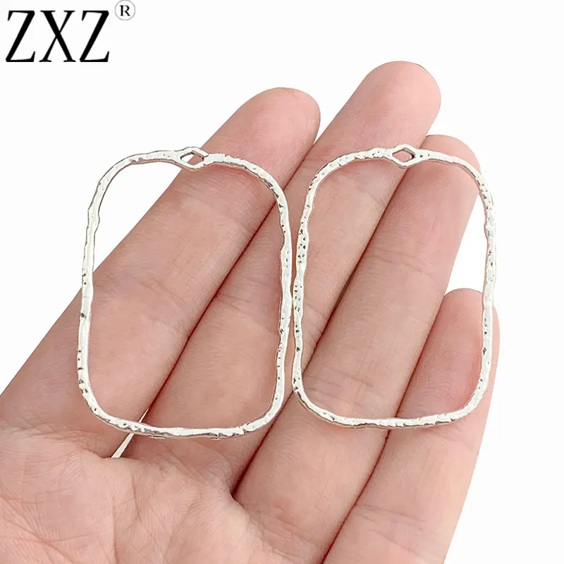 ZXZ 20pcs Antique Silver Color Large Open Geometric Rectangle Charms Pendants For DIY Necklace Earrings Jewelry Making 47x31mm