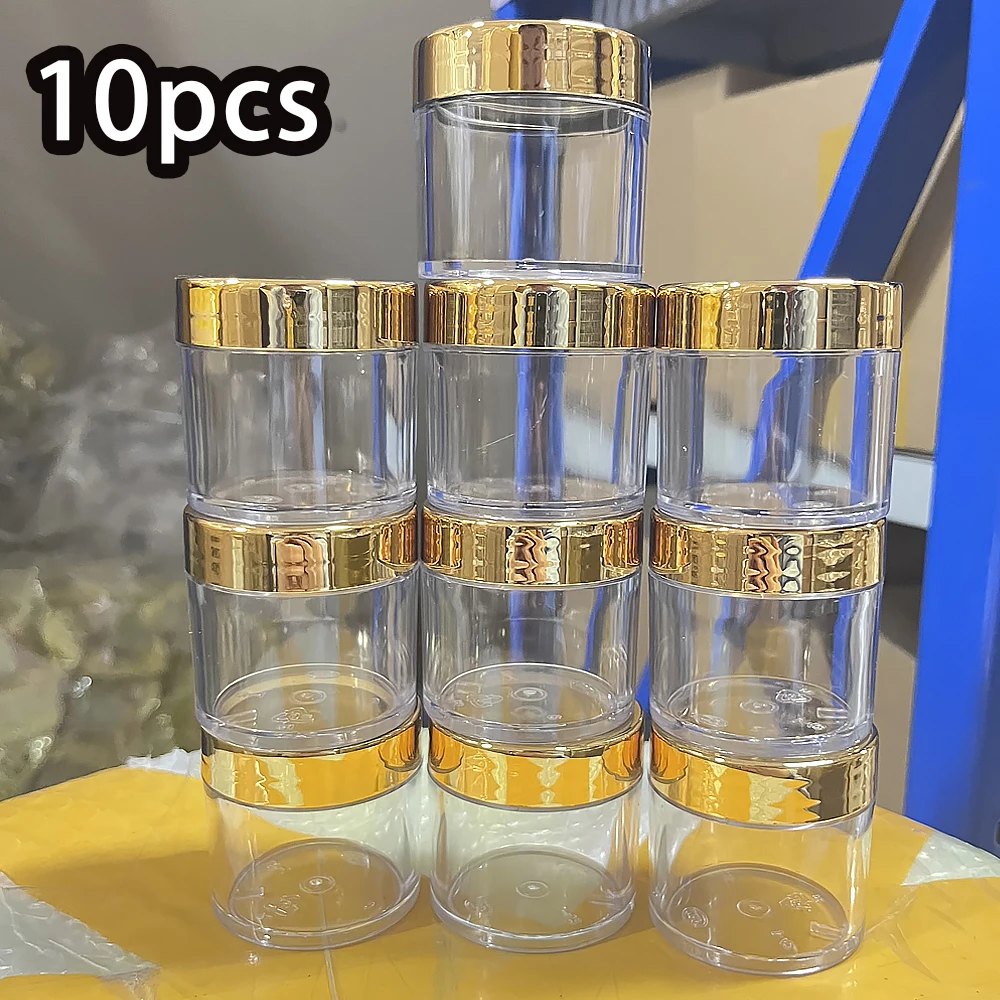 

10Jar/Lot 30ml Transparent Storage Jars Gold Lid Clear Empty Refillable Bottles Cosmetic/Face Cream Plastic Container For Travel