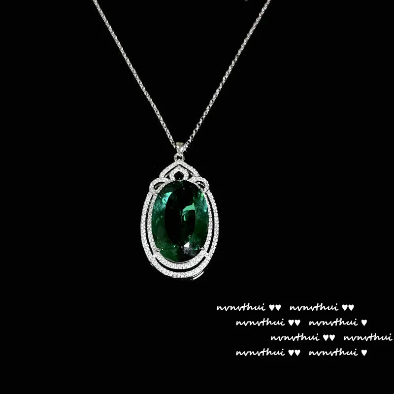 Exaggerated 12 Carat Pigeon Egg Lab Emerald Crystal Jewelry Set 925 Silver Color Green Cubic Zirconia Fashion Open Ring Necklace