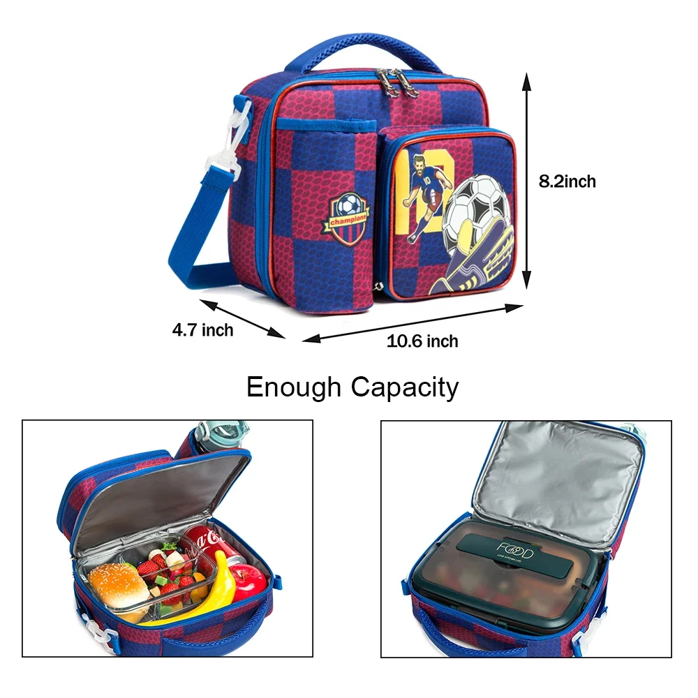 حقائب الغداء المدرسية الابتدائية للأطفال مجموعة كاملة حقائب اليد للأولاد صندوق الغداء مع جيوب الزجاجات ملحقات الغداء للأطفال #2