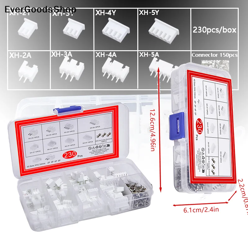 ✦ 230Pcs XH2.54 PH2.0 2p 3p 4p 5 Pin 2.54mm 2.0mm Pitch Terminal Kit JST Connector Wire Connectors Adaptor Box Packing