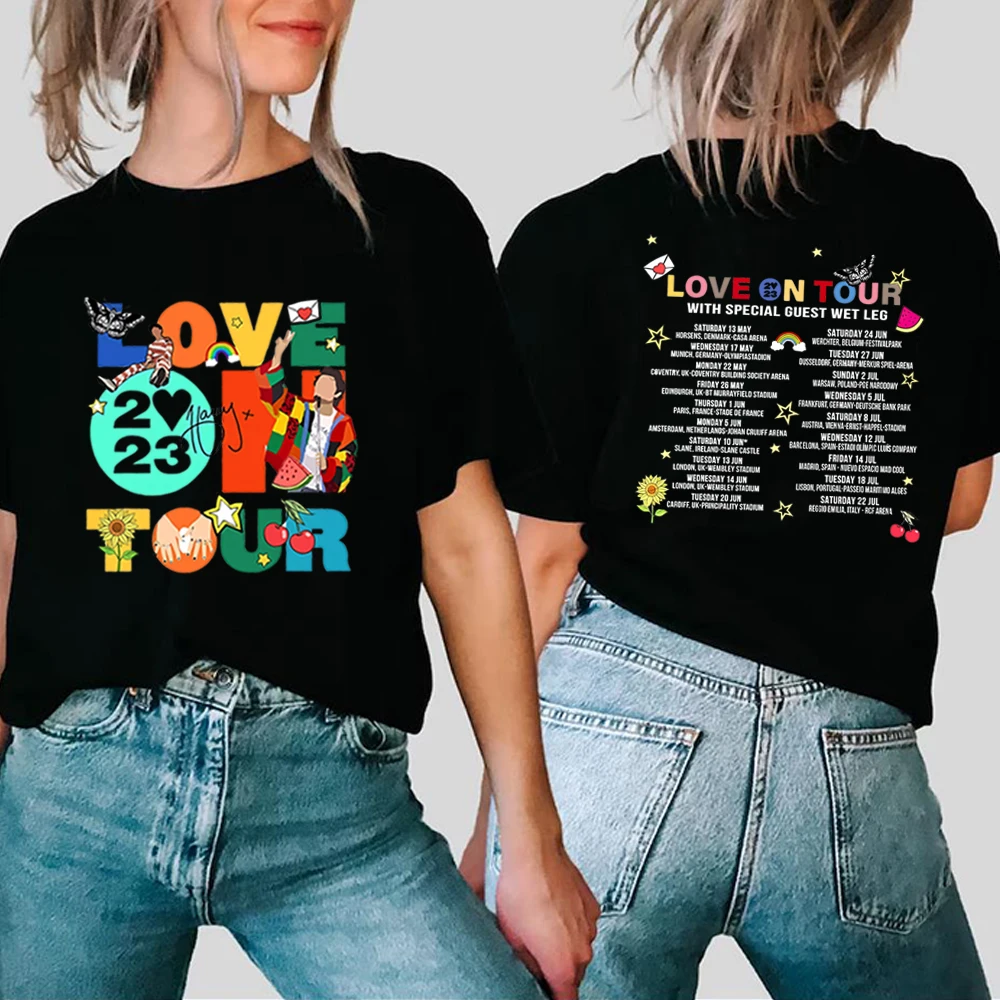

Женская футболка с принтом Love on Tour, Повседневная футболка унисекс с графическим принтом спереди и сзади, 2023