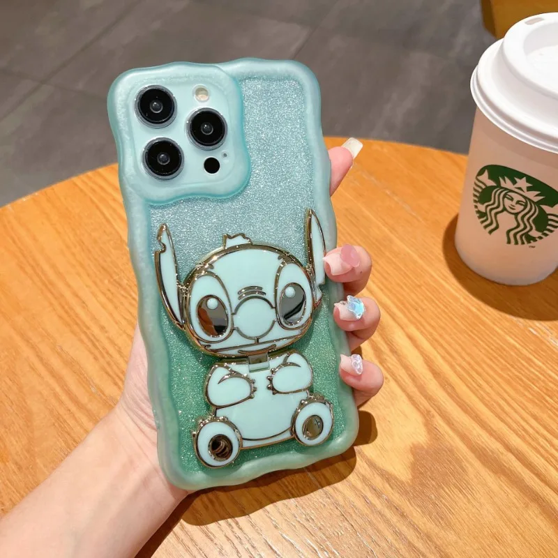 Anime Lilo & Stitch Cartoon Cute Back Adhesive Phone Case Stand Rotating Portable Folding Makeup Artifact Desktop Watch Stand