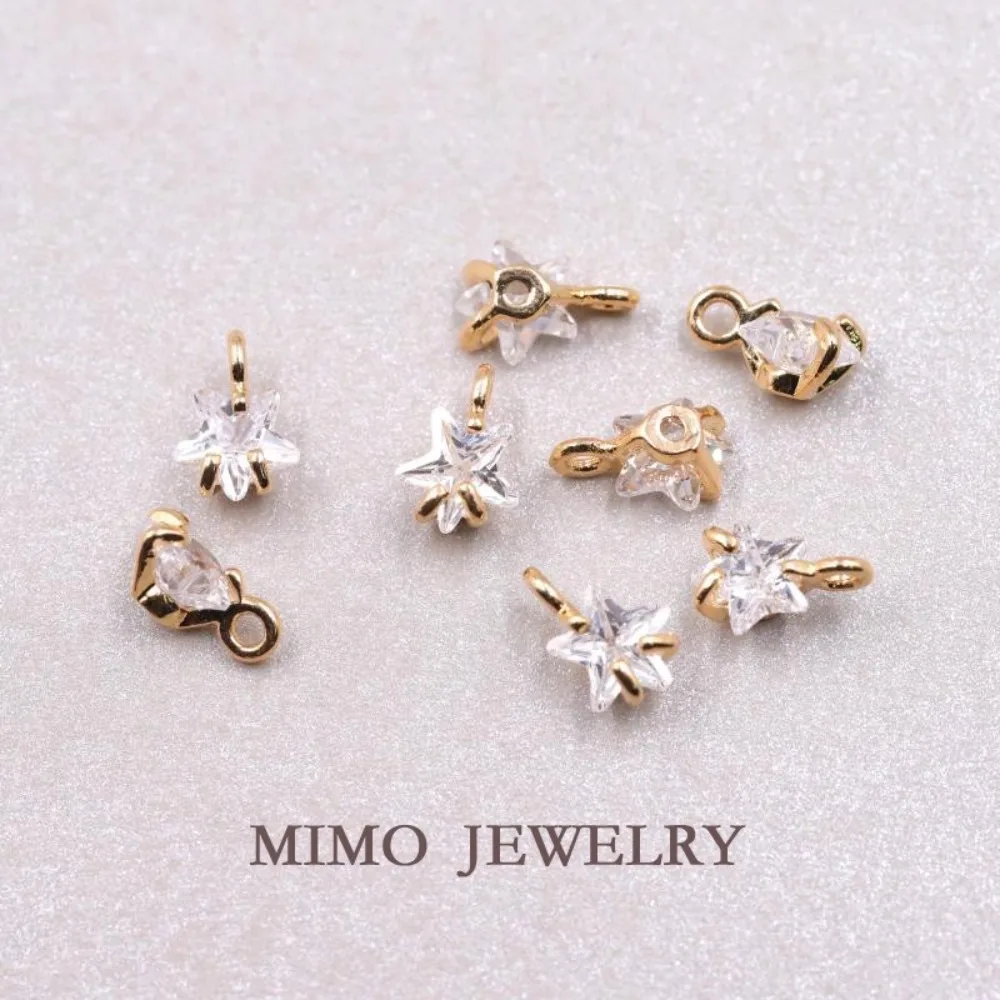 Mini Single Star Zircon Metal Charms Pendant Supplies DIY Hand Brass Gold Plated Accessories 7.2X5.1mm
