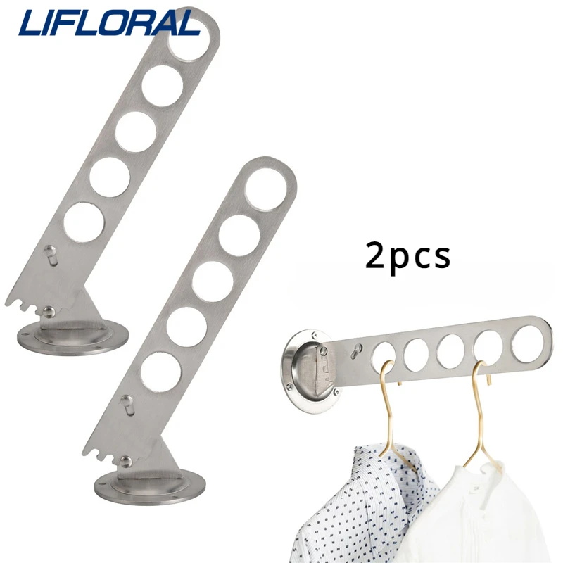 2 adet 5 Holdes paslanmaz çelik yaratıcı dönebilir duvara monte elbise askısı depolama raf ev dolap katlanabilir elbise askısı