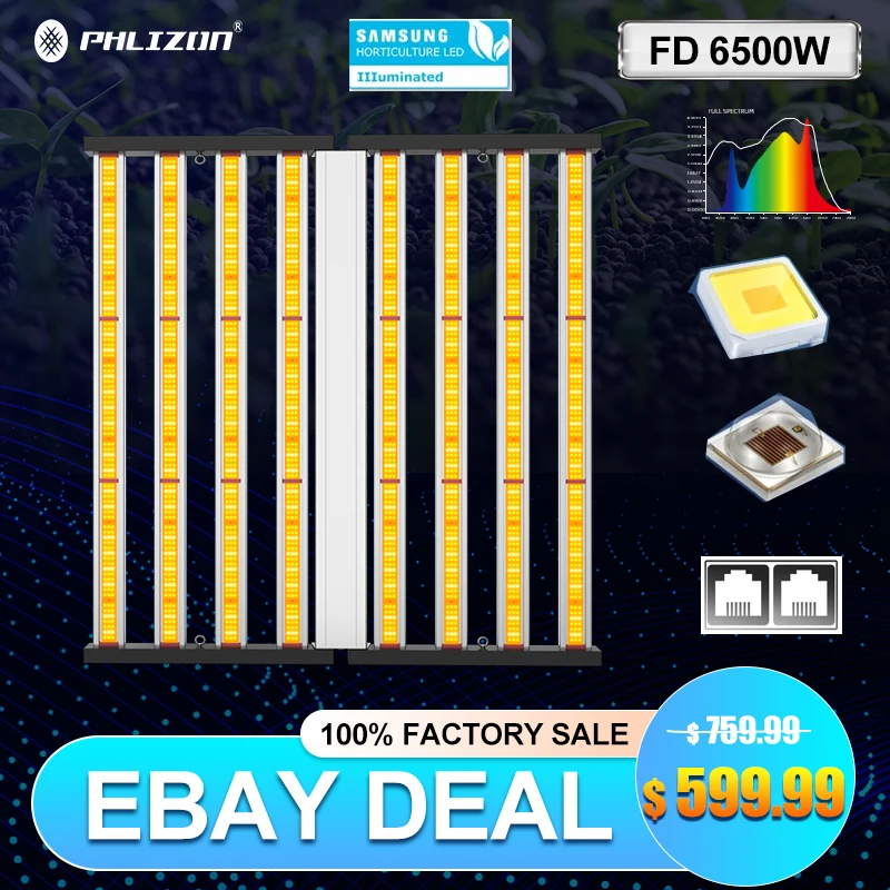 

PHLIZON FD6500 640W Vollspektrum Daisy Chain Dimmable LED Wachstumslicht mit abnehmbarem Treiber für 6x6ft kommerzielle Grow CO2