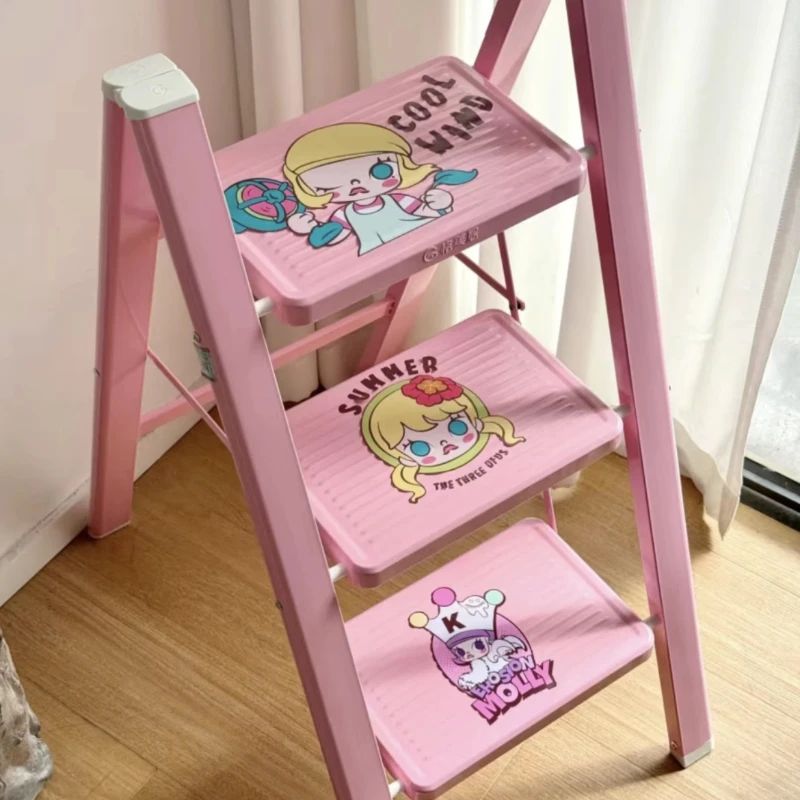 Adjustable Folding Frame Ladder ，Multifunctional Household Stepwith Plant Stand Shelf,Sturdy Display Rack for Storage Decoration