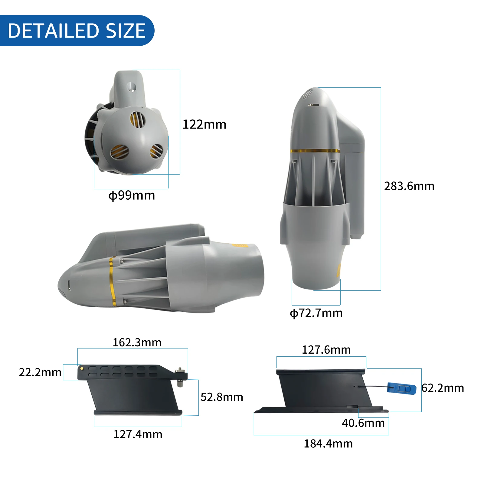 Electric Fin Motor with Battery Case, SUP, Surf, Kayak, Stand Up, Paddle Board, Push Motor, E Fin, DC 24V