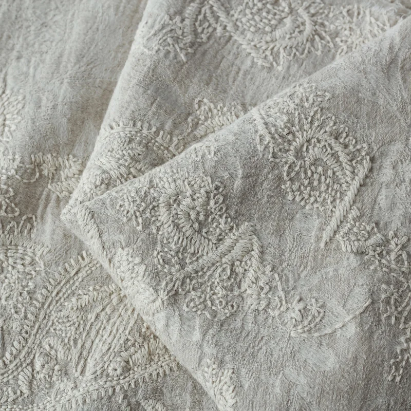 Quality cotton and linen fabric Jacquard embroidery tissu robe one-piece dress clothes telas