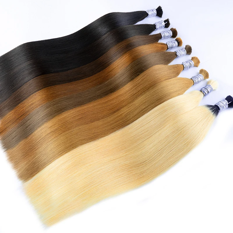 100% Real Human Hair Bulk Hair Machine Made Virgin Remy Straight Hair Bulk 18-30 inch 50g /100g Natural Darker/Light Blonde Hair