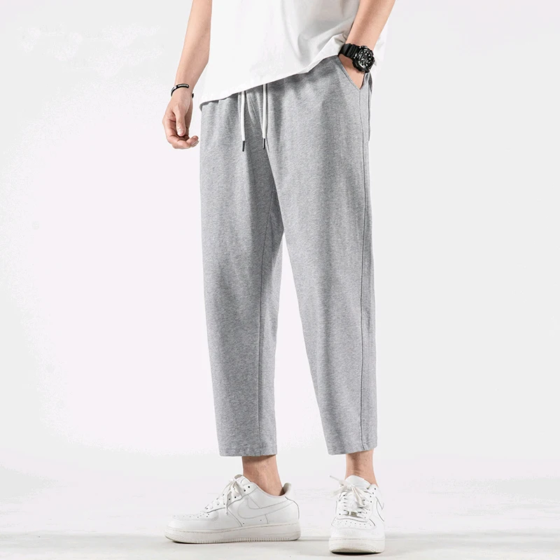 

Loose Fit Pure Cotton Fce Lined Knitted Casual Pants Straight Leg Summer Autumn Spor ey Men's Comfortable Breathable