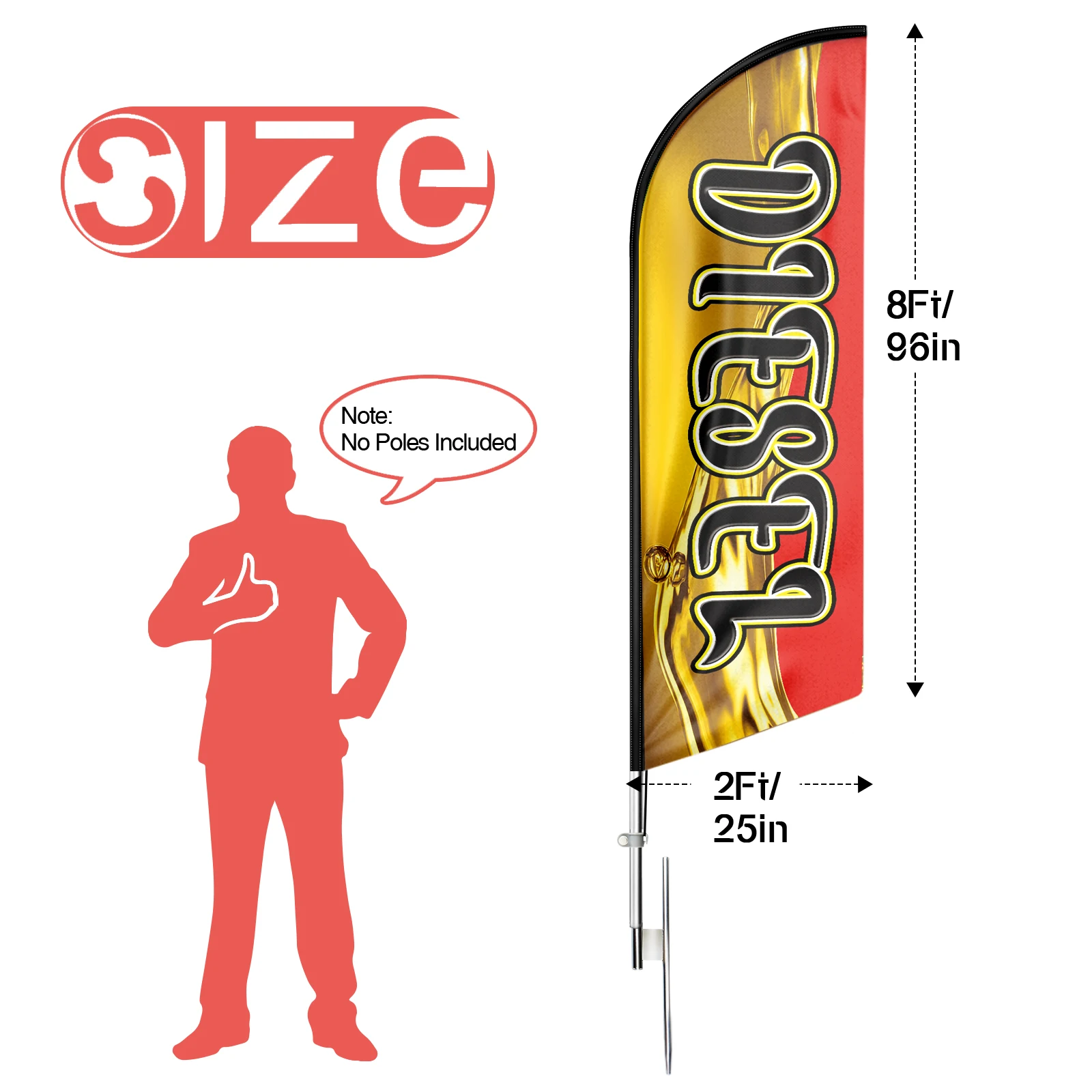 FSFLAG 1PCS 8FT Diesel3 Feather Flag with Pole Kit and Ground Spike Swooper Banner Decorations(No Pole)