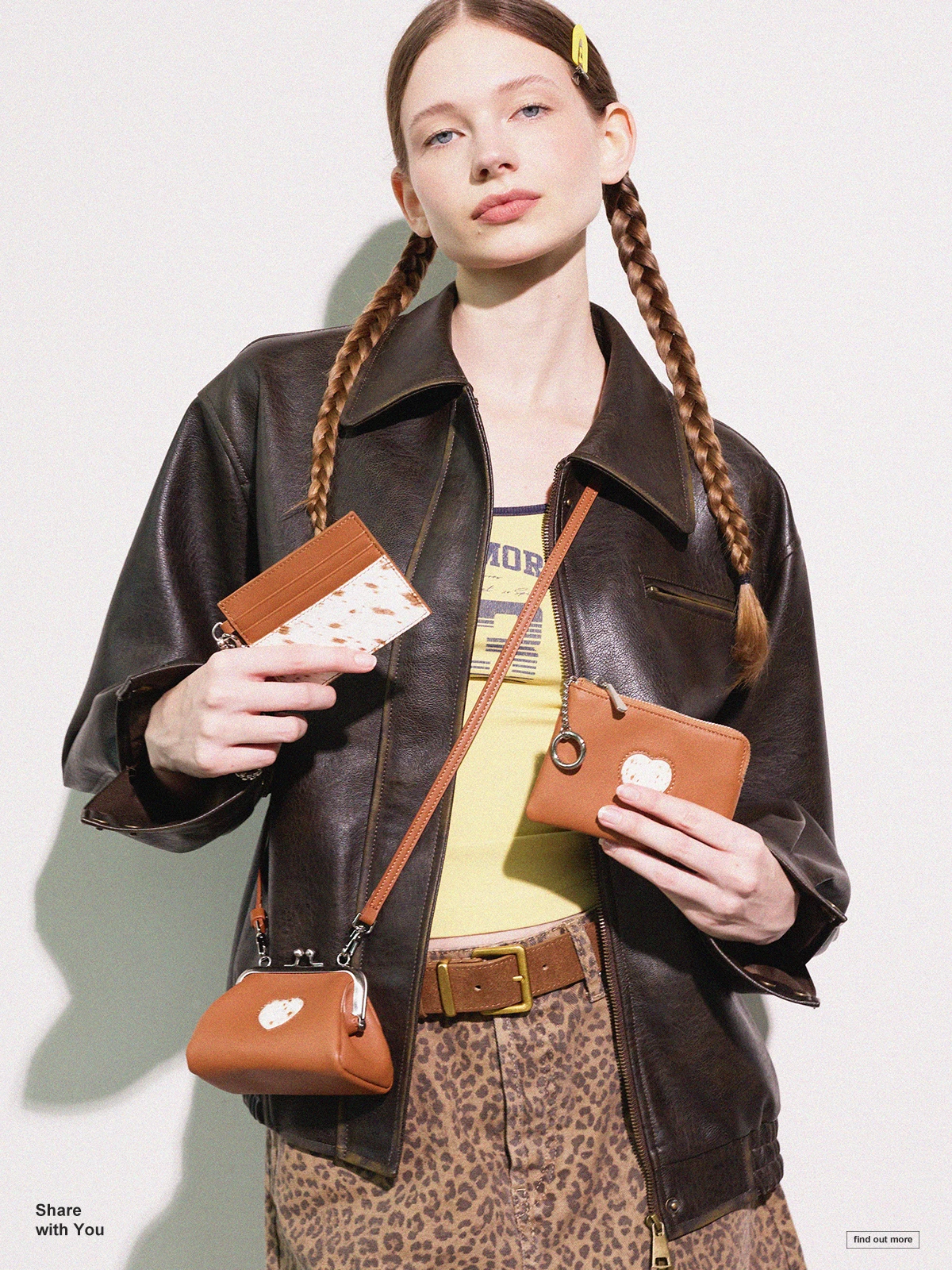 Momogigi Original Sweet Cool Leopard Print Series Multifunctional Chain One-Piece Card Holder Top Layer Cowhide  Hair