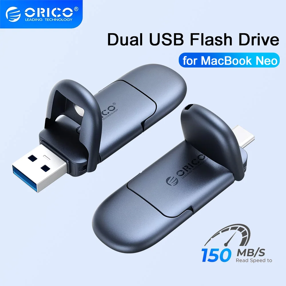 ORICO Dual USB Flash Drive for MacBook Neo 2-in-1 USB-C/A Portable Flash Drive USB3.2 Type-C Dual interface Thumb U Drive