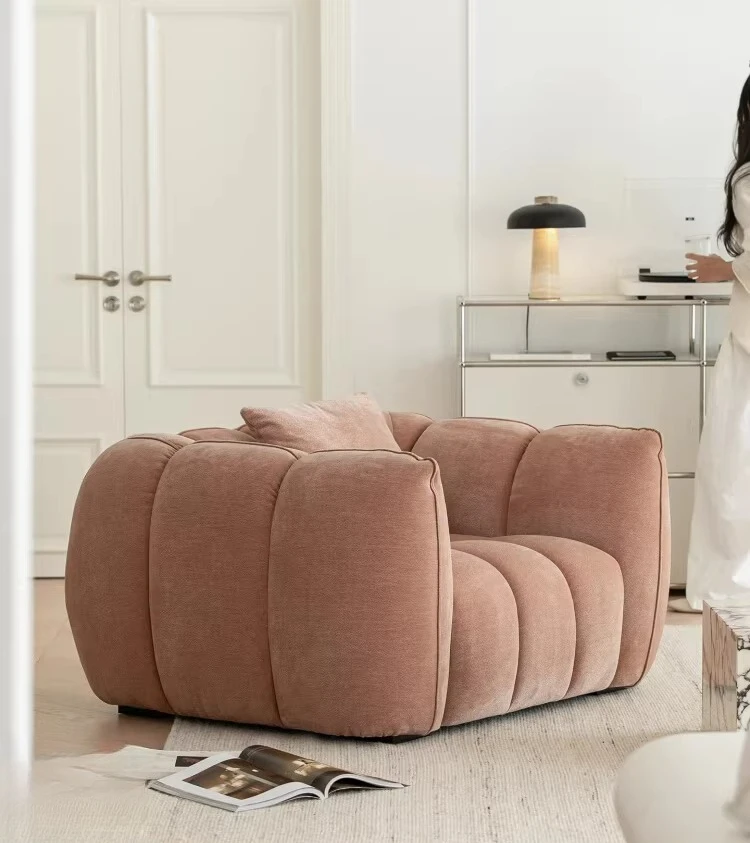 Retro light law lazy sofa home living room fabric cream wind casual single sofa chair