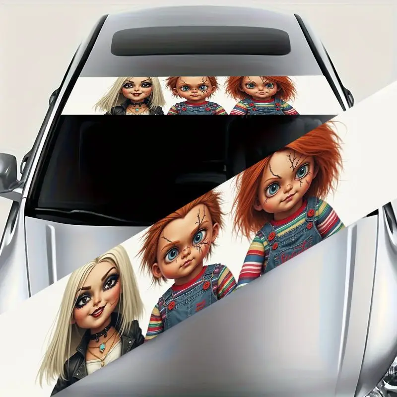 

Уникальная и привлекательная наклейка с изображением куклы-хоррор, предназначенная для лобового стекла автомобиля, водонепроницаема и долговечна, подходит для использования.