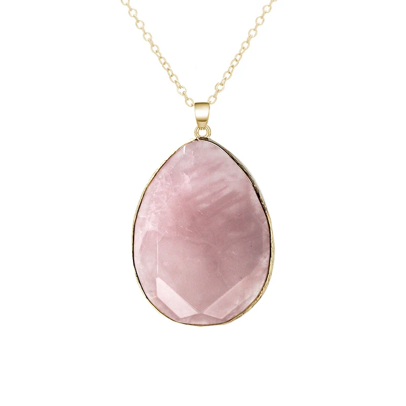 Healing Crystal Necklace for Women Rose Quartz Energy Healing Teardrop Pendant with 20“ Chain