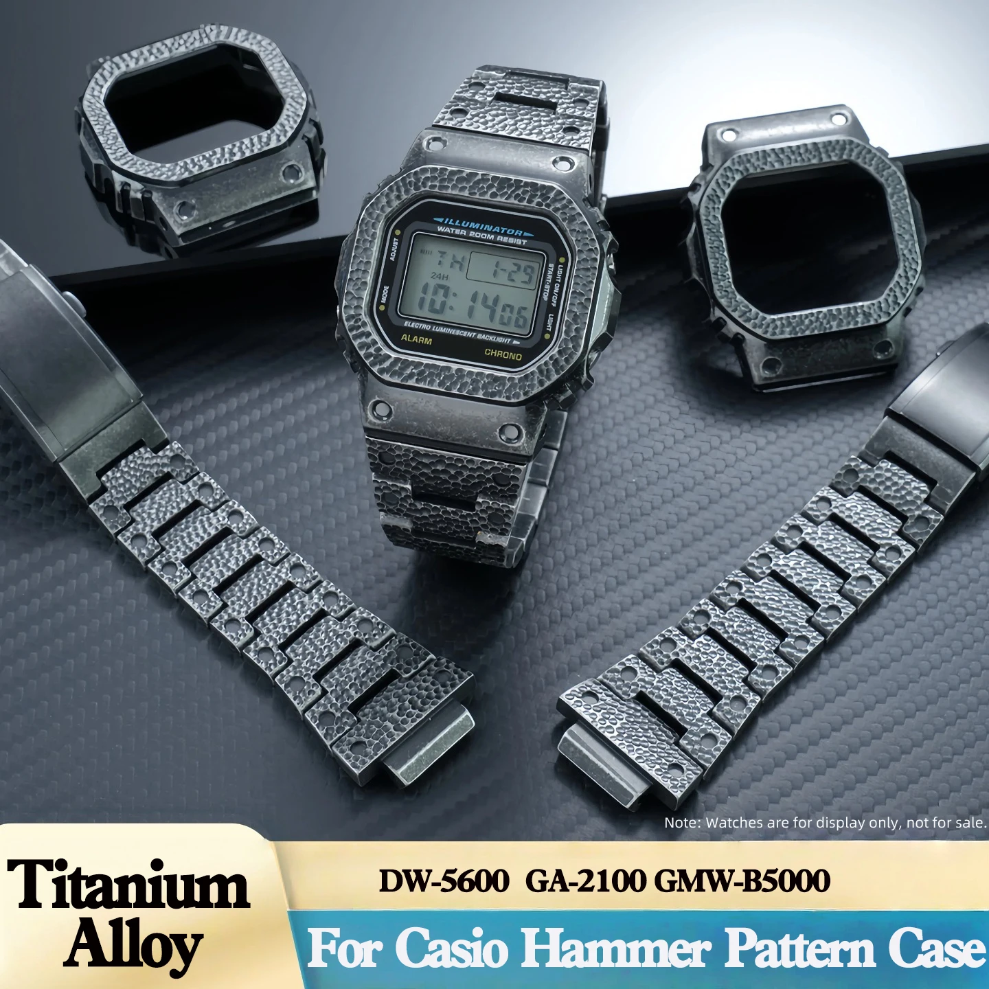 ga2100-チタン合金ケースカシオ-ga2100-dw-5600-gw-b5600-gmw-b5000-mod-キットハンマーパターンステンレス鋼ケースストラップ金属