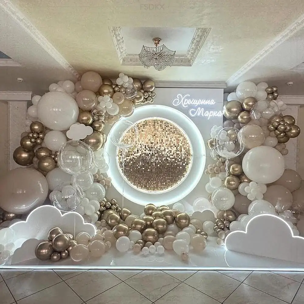 

FSDKX Wedding Stage Backdrop Photography Backdrop Multi Layer PVC Acrylic White Floral Wedding Arch For Party and more Events