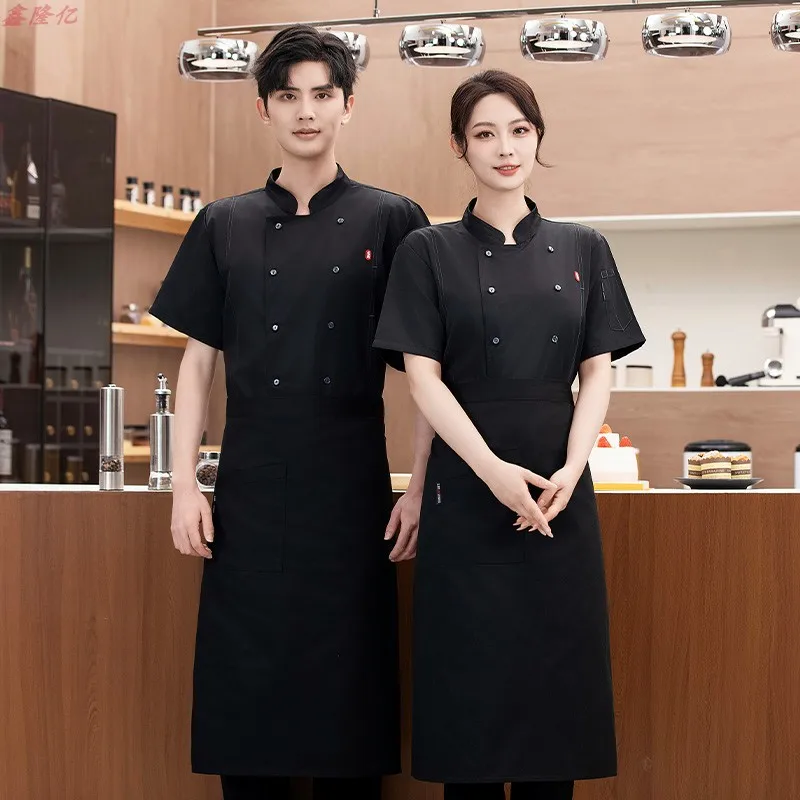 레스토랑 캔틴 더블 브레스트 흰색 통기성 메쉬 요리사 재킷 반팔 호텔 레스토랑 주방 작업복 여름 C