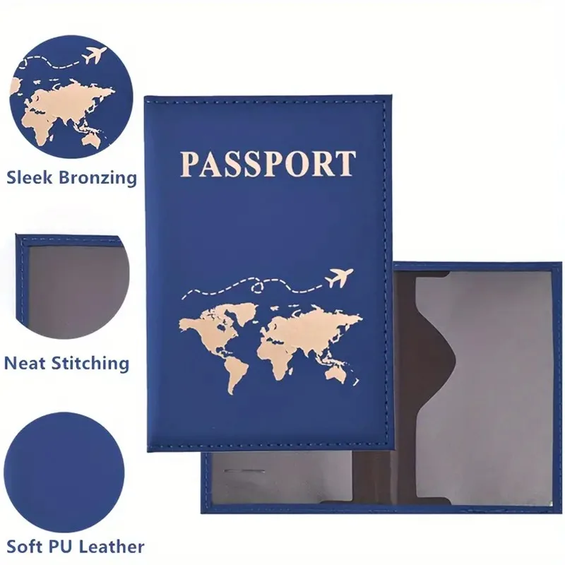 Fashion Women Men Passport Cover Pu Leather Map Style Travel ID Credit Card Passport Holder Packet Wallet Purse Bags Pouch