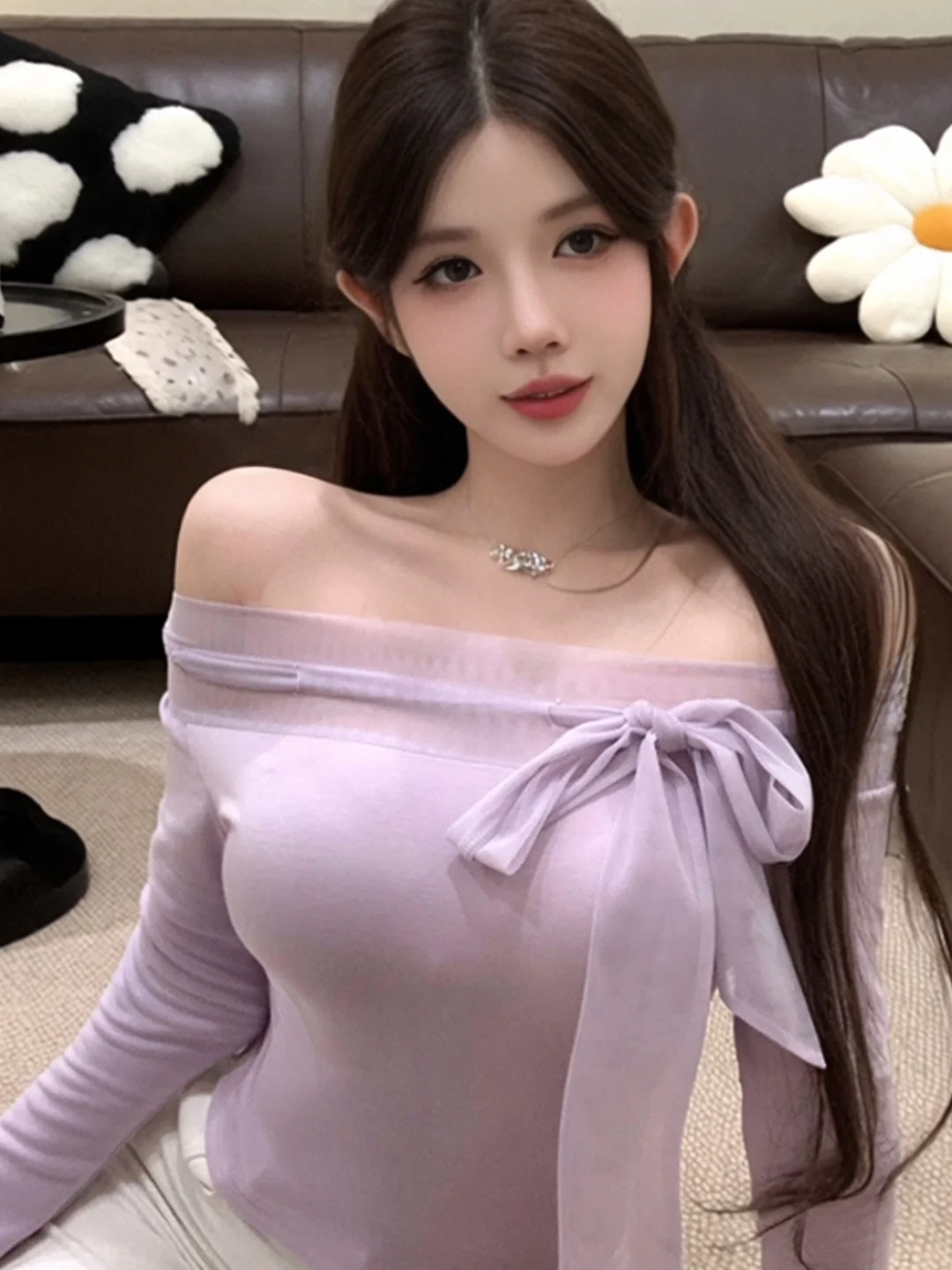 

Autumn Winter New Style Korean Women's Knitted Mesh Belt Top Elegant Sexy Bottom Shirt Long Sleeve Breathable Polyester