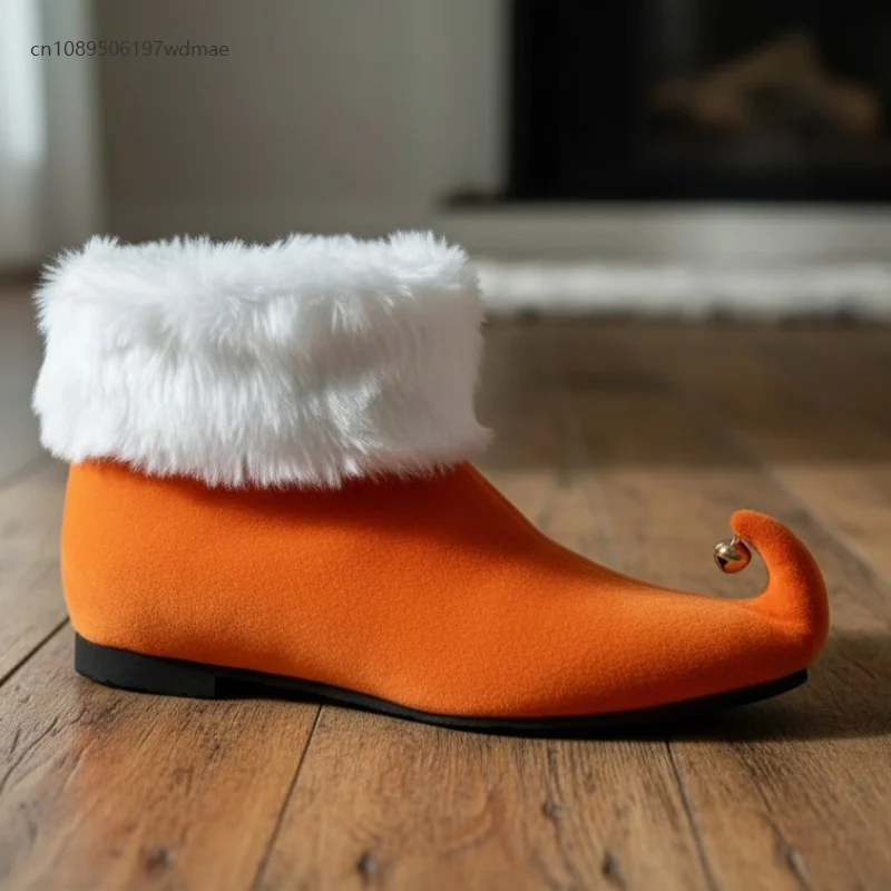 Chaussures de noël pour hommes, bottines Orange, cloche, accessoires de Cosplay, chaussures à bout pointu, spectacle sur scène pour fête de noël