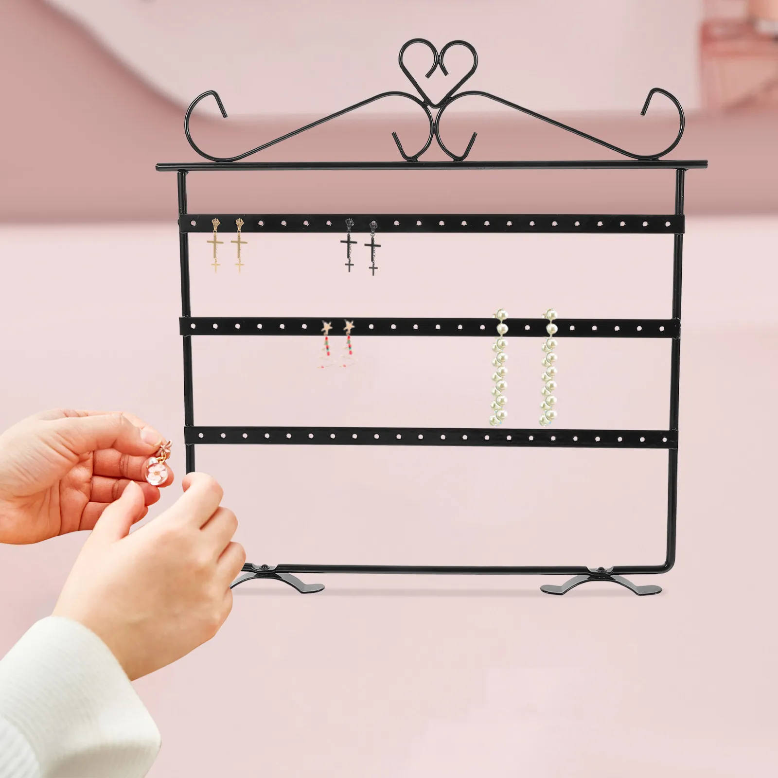 

Изящная трехъярусная подставка для украшений, железный органайзер-держатель для серег, подставка для хранения ожерелий, браслетов, часов для дома