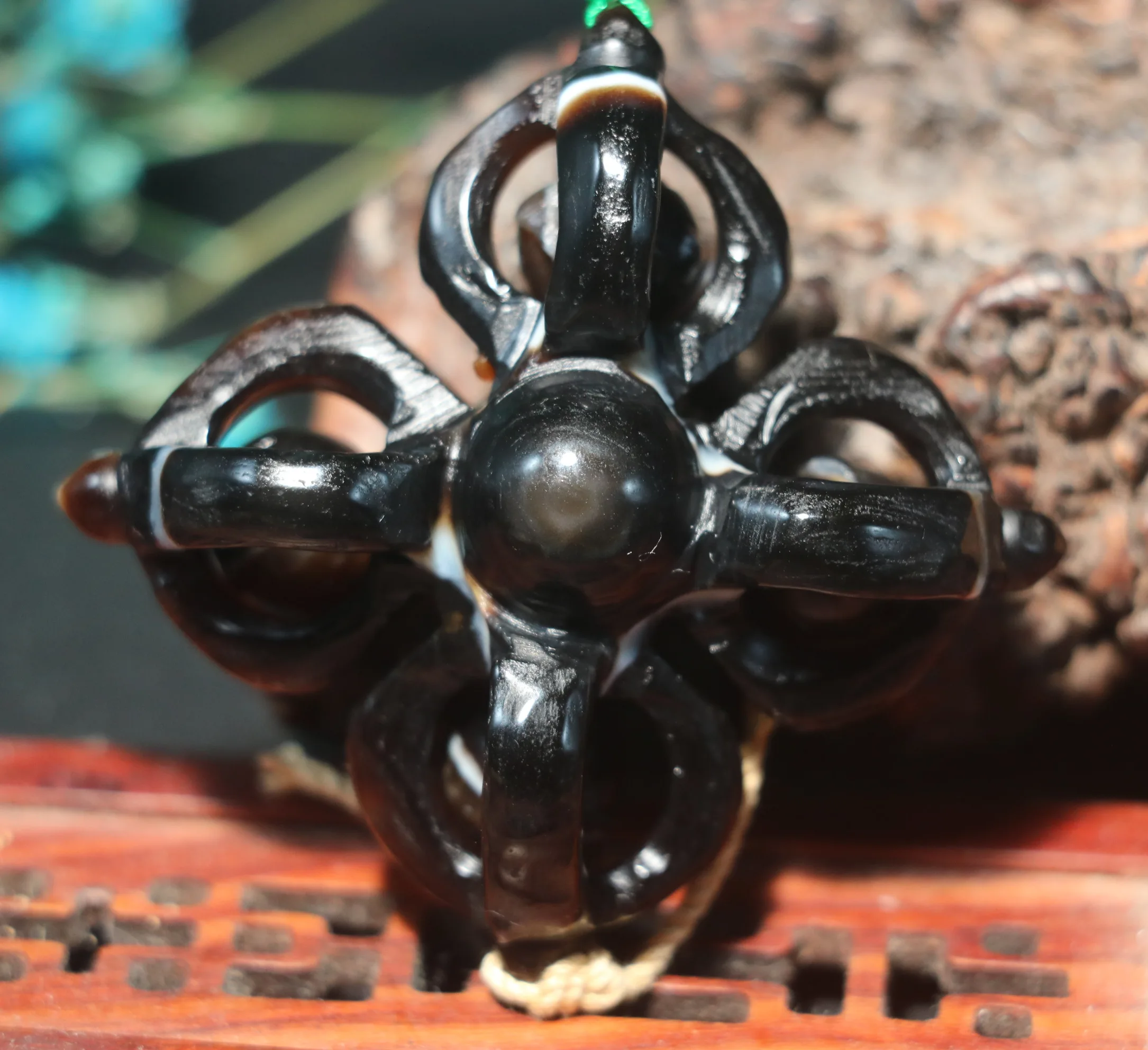 Treasure Magic LKbrother Energy  Magic Tibetan Onyx Sculptural 4 Directions Faqi Vajra W 4 Live Balls Pendant Carving Amulet