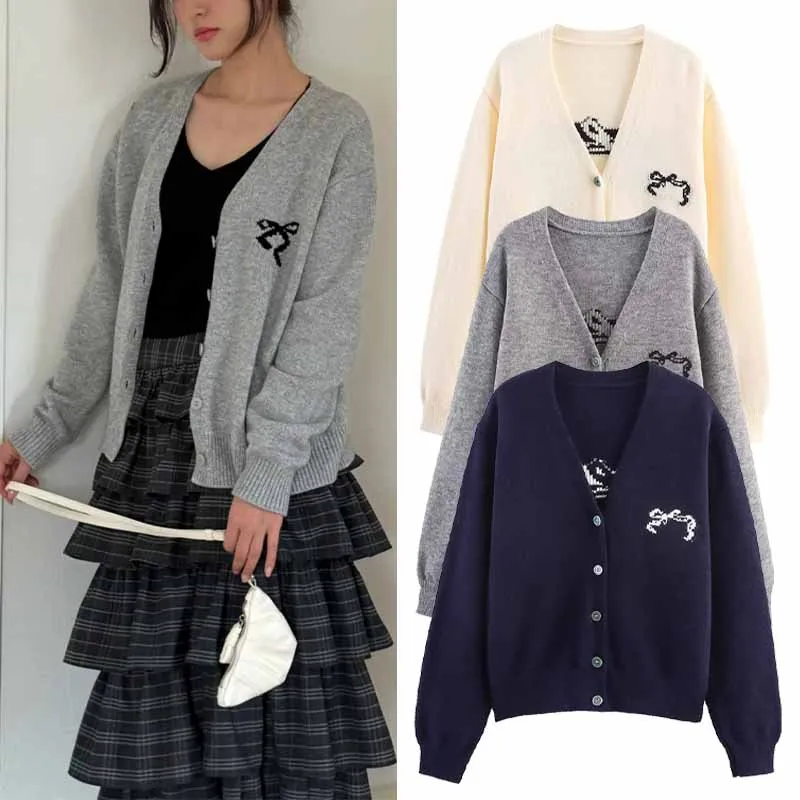

Womens Knitted Cardigan 2025 New Fall Fashion Simple V Neck Jacquard Cardigan Everyday Layering Knitted Cardigan Trafizaran