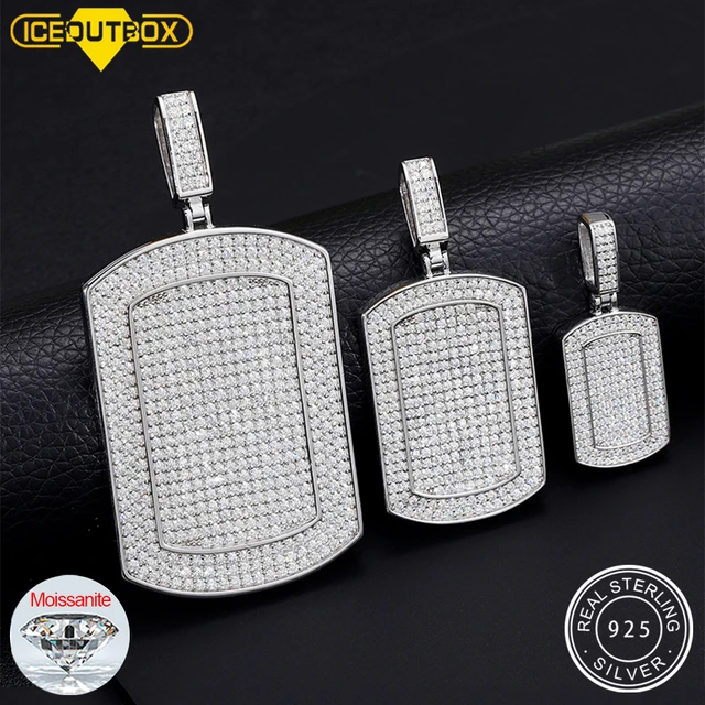 S925 Sterling Silver D Color VVS Moissanite Tag Pendant Iced Out Army Style Military Dog Tags Chain 3 Size Hip Hop For Men Women AliExpress