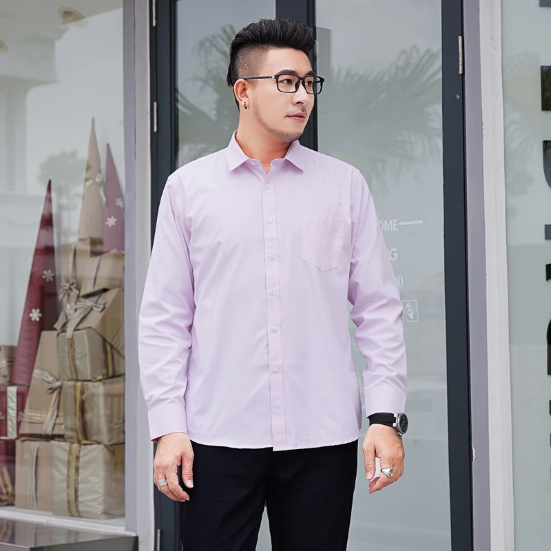 

Loose casual men's shirts, non-iron stretch long-sleeved shirt fat big yards