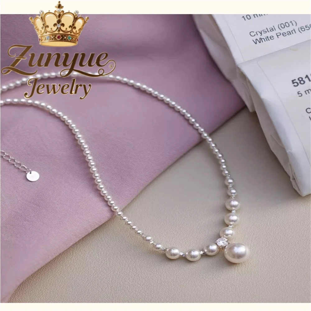 

S925 Silver Pearl Necklace Accessory Collarbone Chain, High-End Beaded Necklace Accessory Fashion Jewelry Exquisite Elegant
