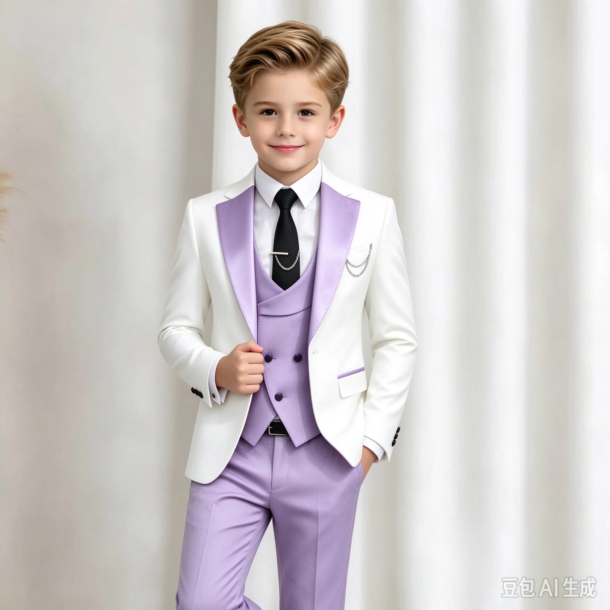 Kids White Tuxedo 3 Piece Set Slim Fit Homecoming Formal Suit for Boys with Color Jacket Pants And Vest Tailored Blazer Outfit