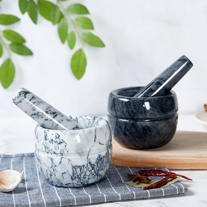 Natural Marble Garlic Grinder Mortar and Pestle, Eco-Friendly Stone Crusher for Kitchen Herb Spice & Seasoning