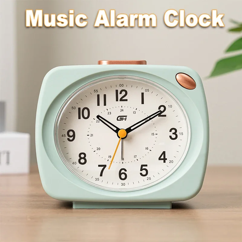 Music alarm clock, modern style, with snooze function and night light function, can run time, a good gift for the school season