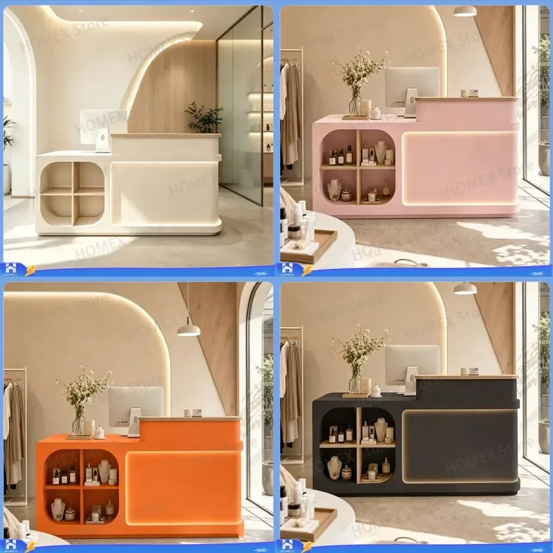 Modern Wooden Reception Desk for Beauty Salon Custom Color Eco Friendly Commercial Furniture Front Counter Office Table