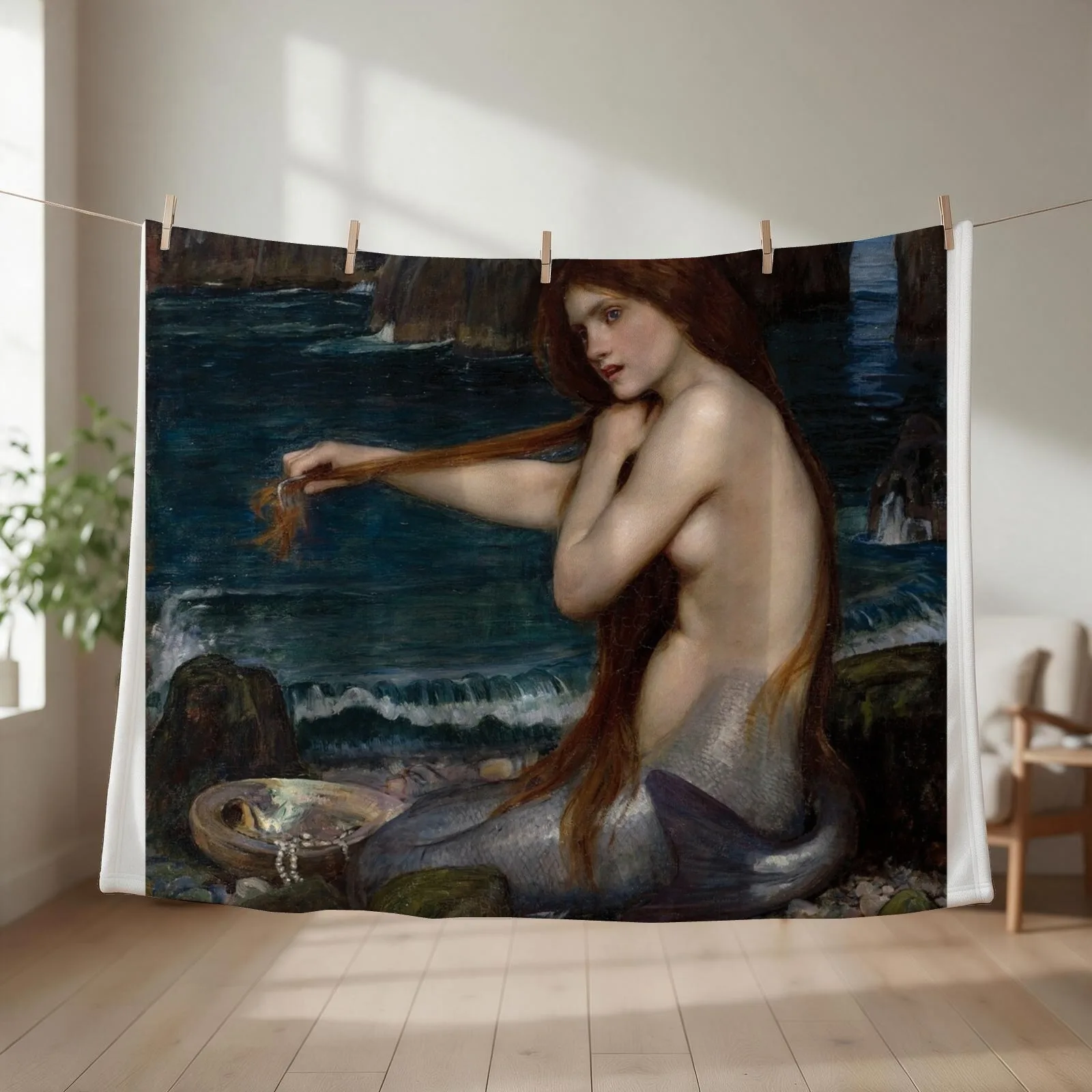 A Mermaid - John William Waterhouse Throw Blanket Soft Beds blankets and throws valentine gift ideas Heavy Blankets