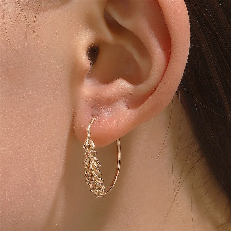 Korean Luxury Ear Wheat Metal Circle Hoop Earrings Hook Jewelry for Women Fashion Vintage Personality Party Wedding Accessories