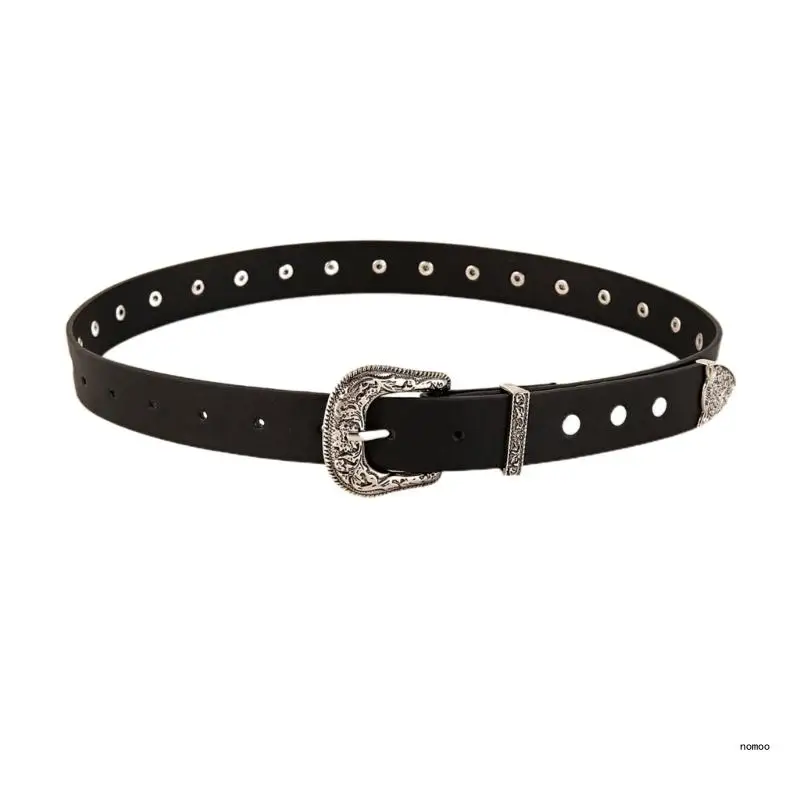 

Wear Resistant Adult Waist Belts with Embossed Buckle Female Decorative PU Belts