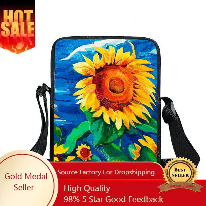 Van Gogh Sunflowers Messenger Bags Women Handbags Starry Night Sunflower Shoulder Bag Girls Crossbody Bag Small Satchel Bookbag