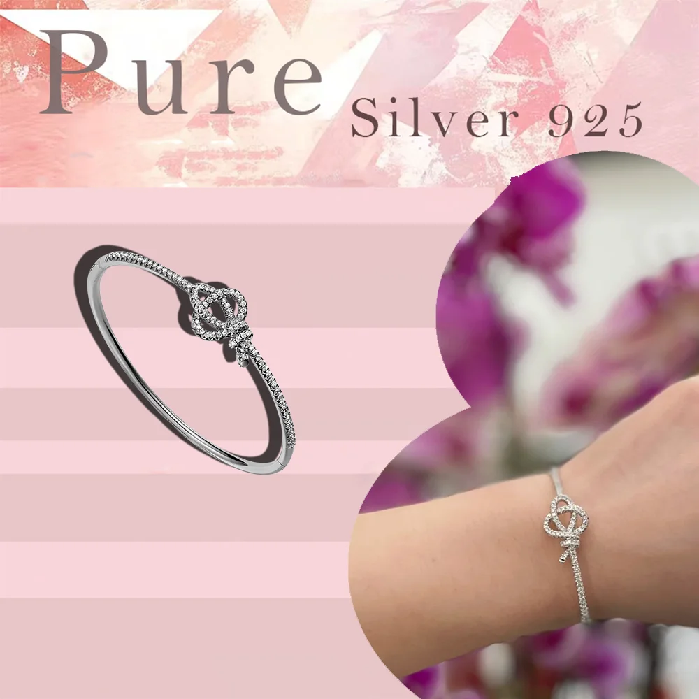 

Sparkling and Noble Zircon Hollow Knot Silver Bracelet S925 Women's Bracelet Holiday Gift Banquet Accessories
