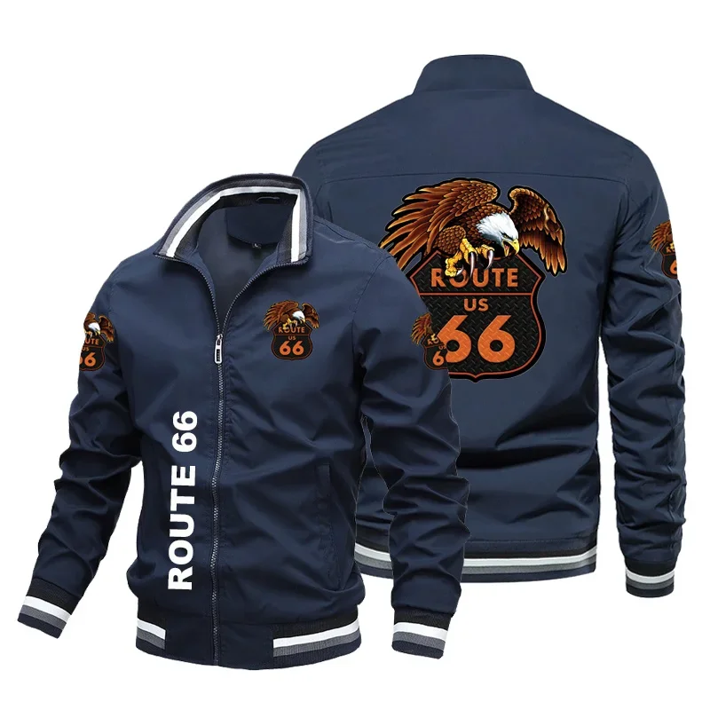 Casual Coat Top Men\'s Route 66 Printed Motocoss Jacket Baseball Jacket Pilot Jacket European Size+large