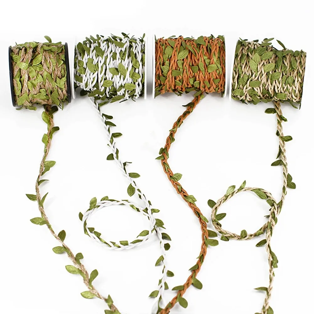 Creative Weaving Hemp Rope Home Decor Artificial Vine Simulation Green Leaves Vine Fake Foliage Leaf DIY Craft