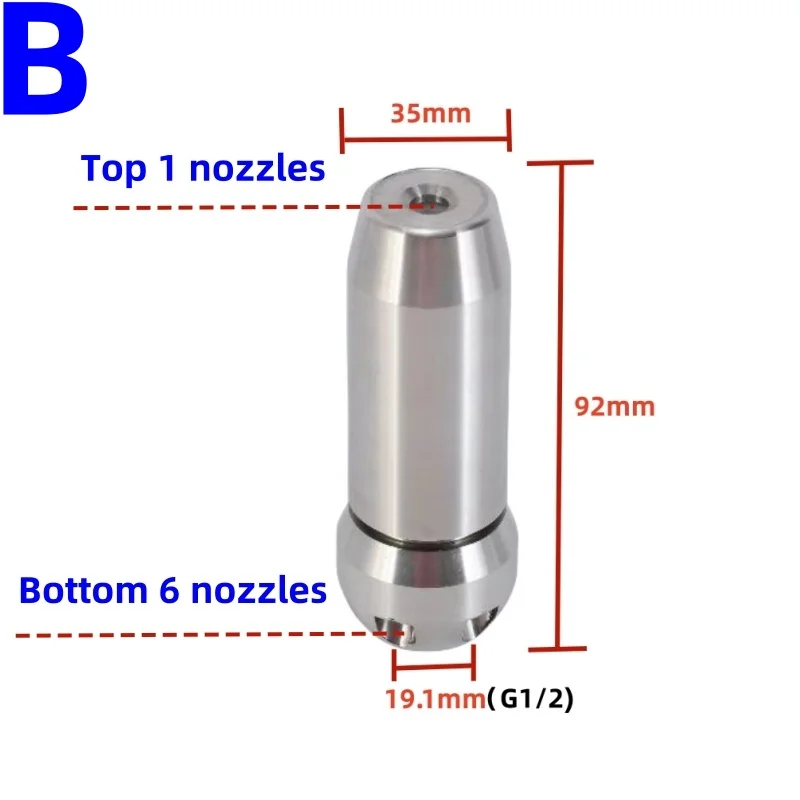 G1/2 Sewer Dredging Nozzle, High-Pressure Cleaning Machine Municipal Pipeline Sewer Cleaning Nozzle,  Flow Rate 40L/70L