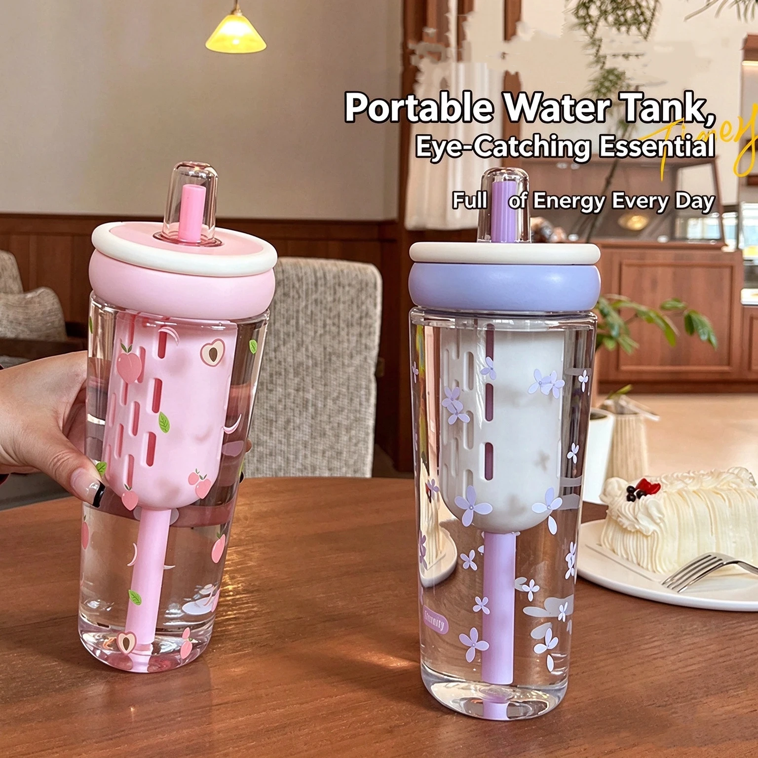New Cute Flower Plastic Cup, Female Tea Separation Fruit Tea Straw Cup, Outdoor Portable Portable Travel Cup