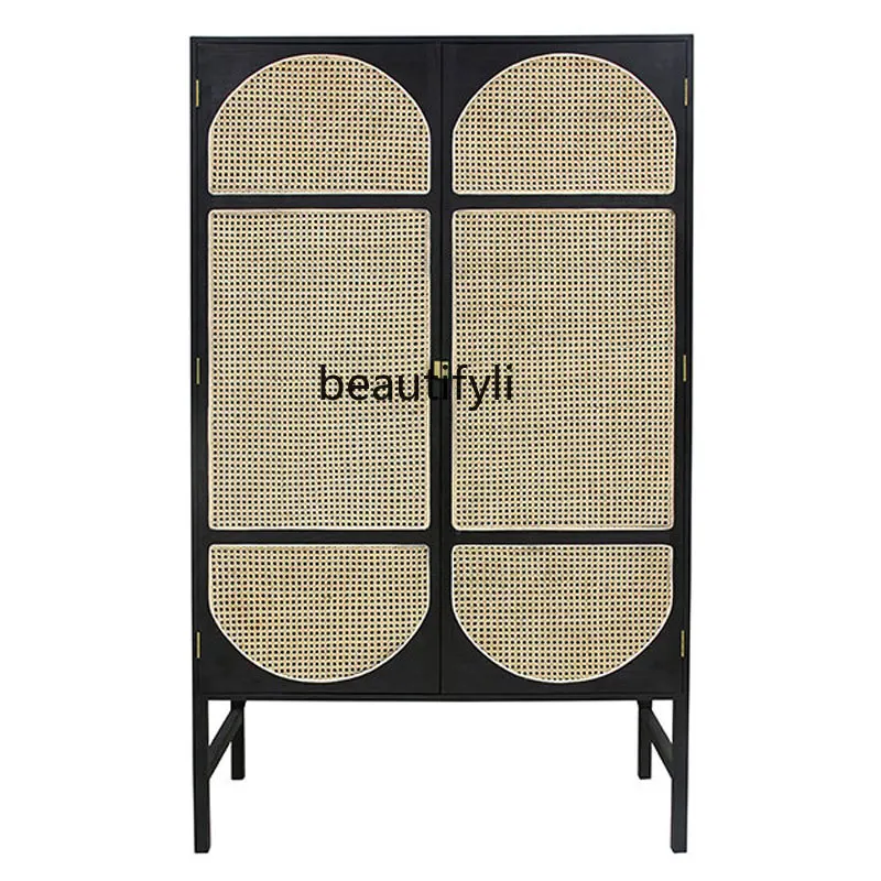 

Home Locker Solid Wood Bedroom Rattan Tea Wardrobe Creative Homestay Wardrobe