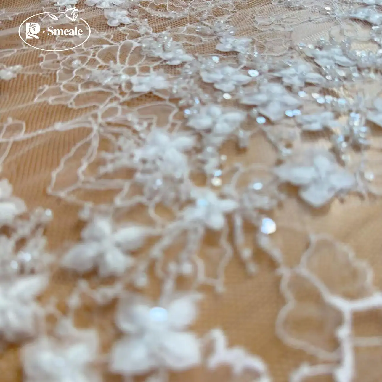 3-meter Length, High-end Decal Bead Embroidery Sequin Wedding Fabric, Dress Sewing and DIY Handmade Materials