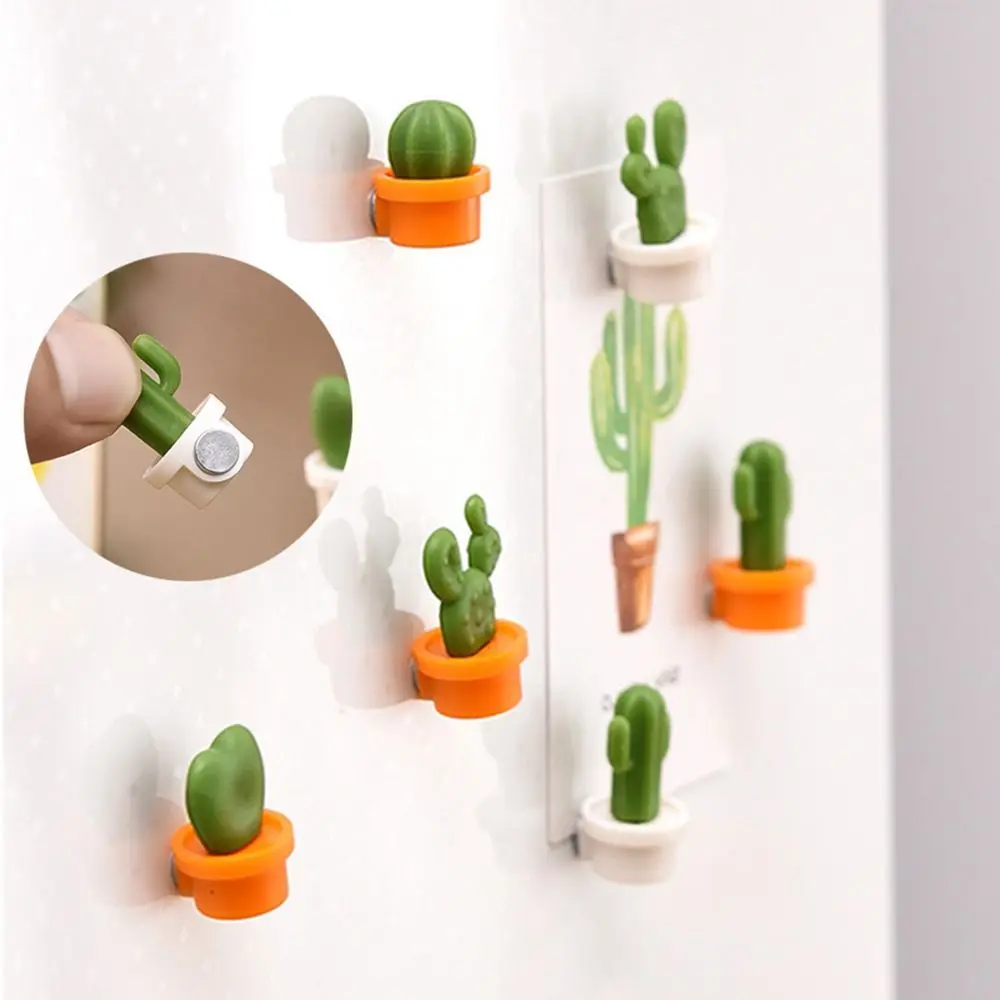 6PCs/Set Mini Fridge Magnets Cute Cactus Succulent Plant Magnet Button Cactus Refrigerator Message Sticker