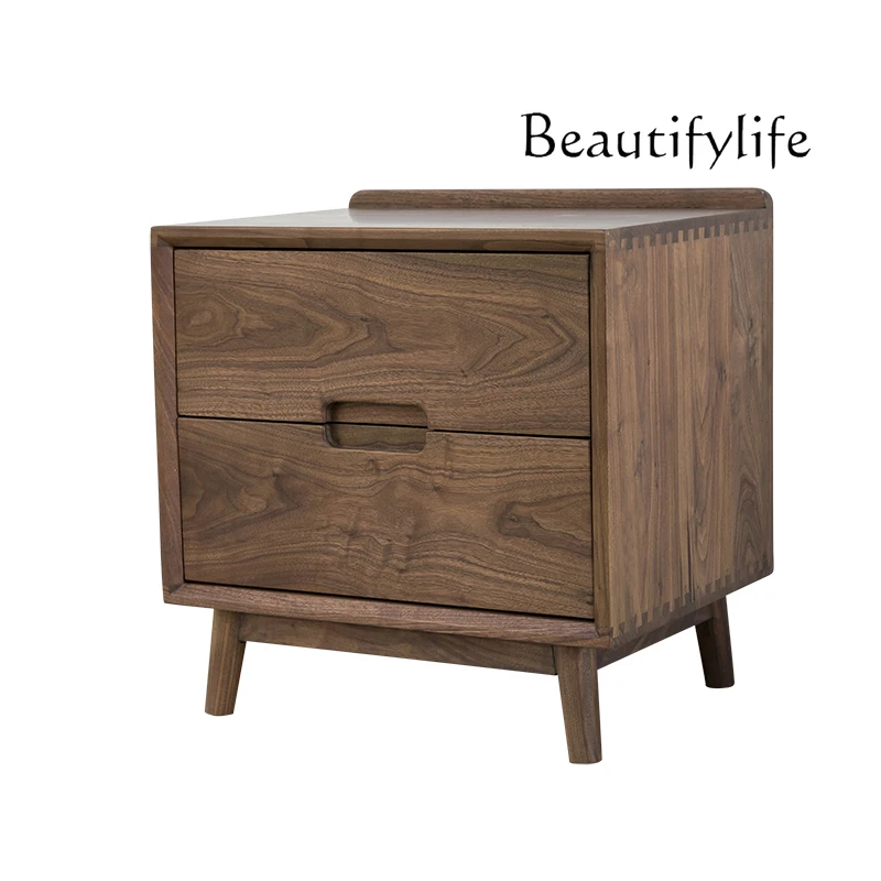 North America Black Walnut Wooden Bedside Table Modern New Chinese Simple Solid Wood Villa Bedside Table